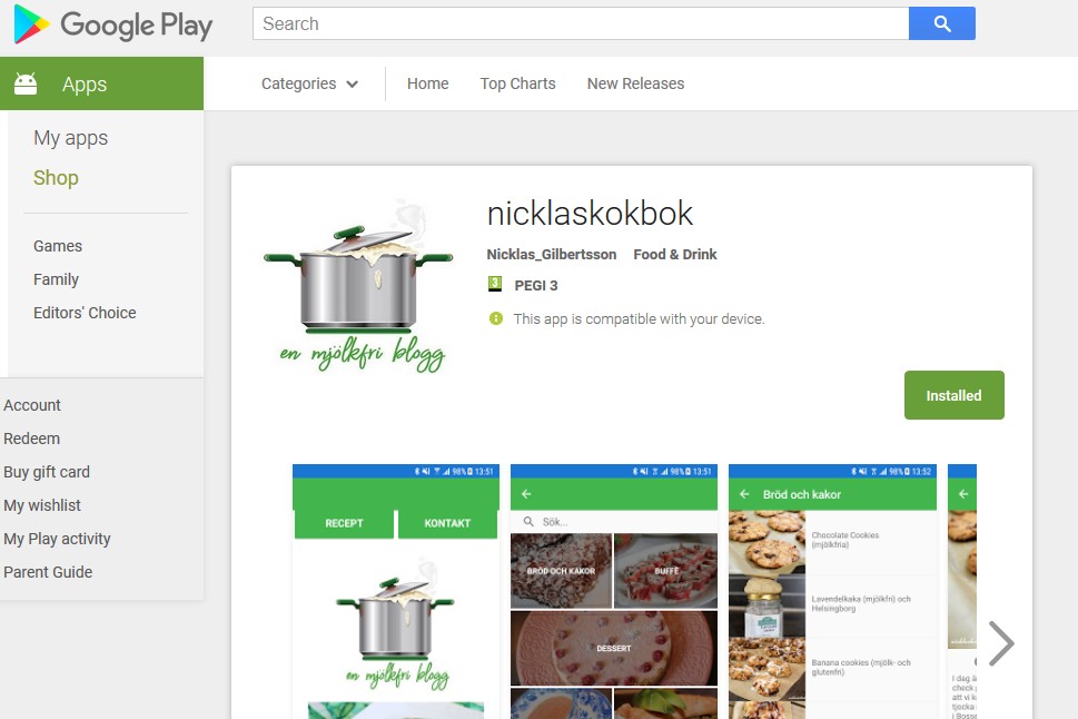 Nicklas Kokbok nu även för android